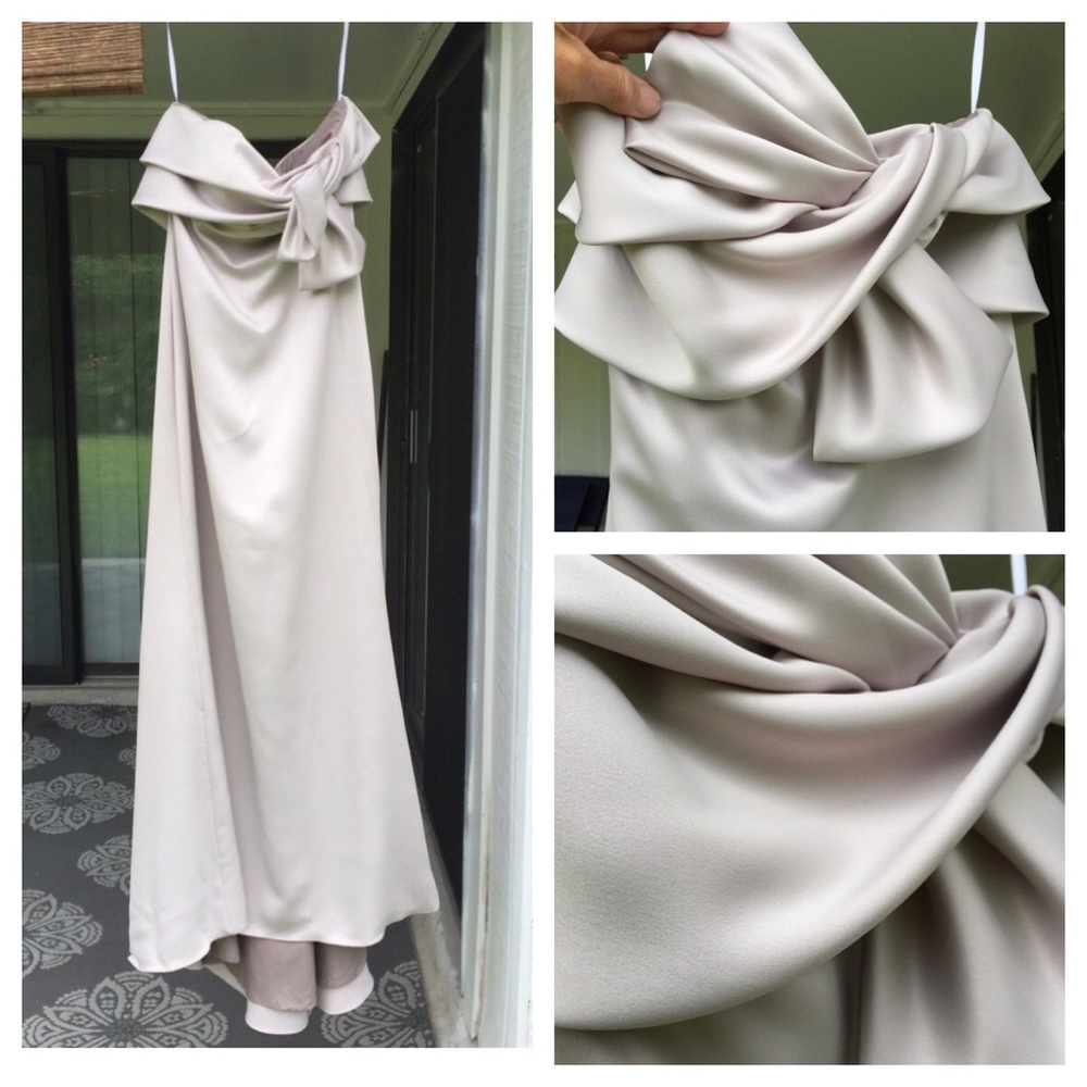 Jim Hjelm Occasion Mauve Satin Bow Front Strapless Dress 14